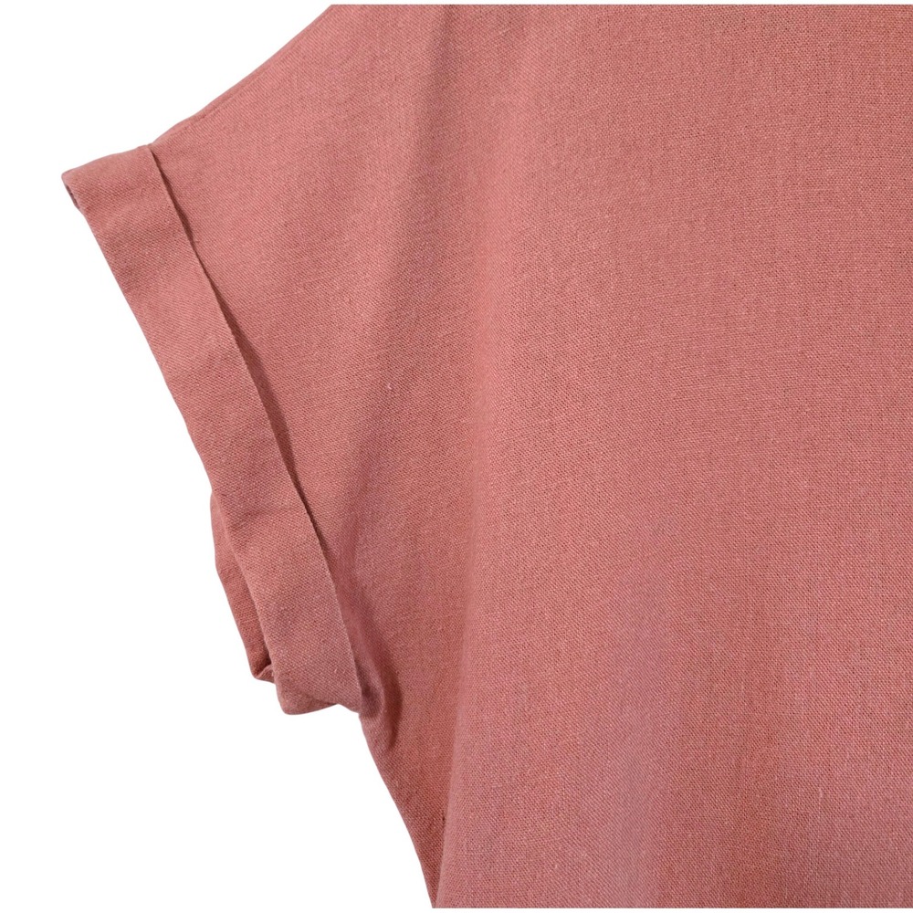 Universal Thread Women's L Linen Blend Babydoll Dress Light Rust V-Neck Pockets - Picture 5 of 9
